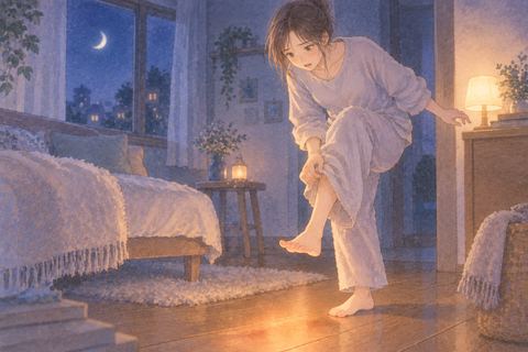 熱い床から足を浮かせて戸惑う女性