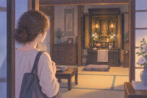懐かしい実家の和室にある仏壇
