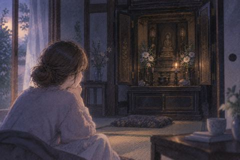 薄暗い部屋に静かに置かれた仏壇