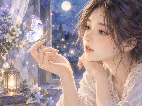 女性の手に一匹の蝶が静かに止まる場面