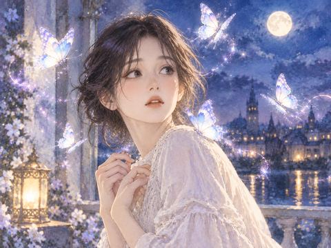 女性の周囲を何度も舞う蝶の場面