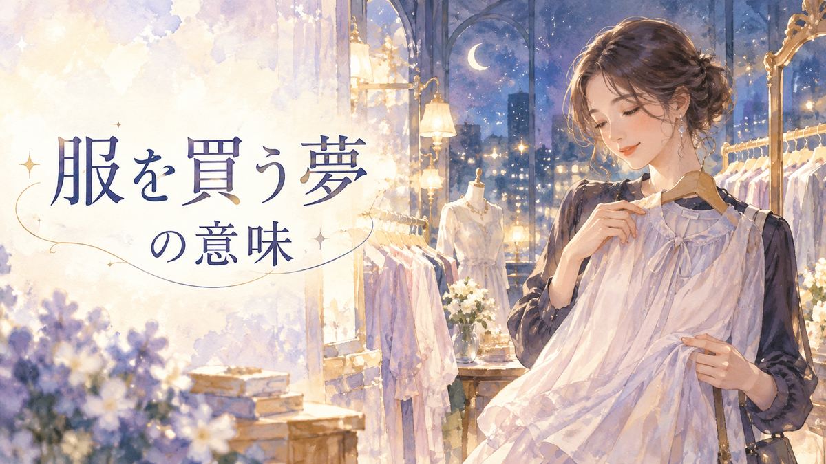 夜の服屋で一着の洋服を手に微笑む大人の女性