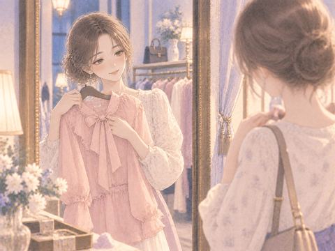 淡いピンクの服を選ぶ大人の女性