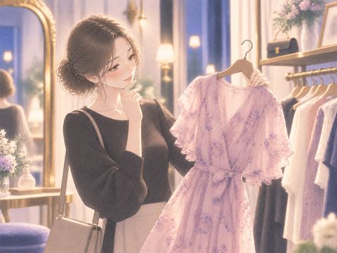 普段と違う華やかな服を手にする女性