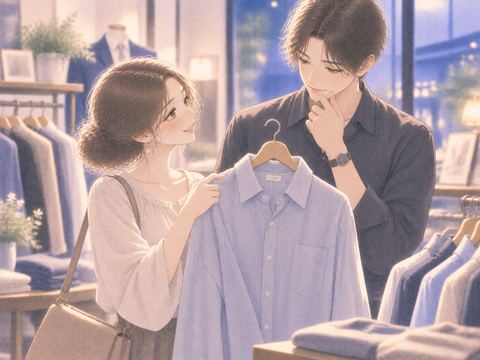 パートナーと一緒に洋服を選ぶ女性