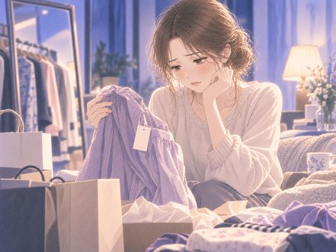 服を買って後悔するの場面を思い浮かべる大人の女性