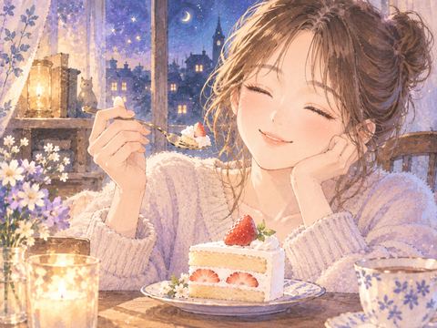 美味しいケーキを幸せそうに味わう女性