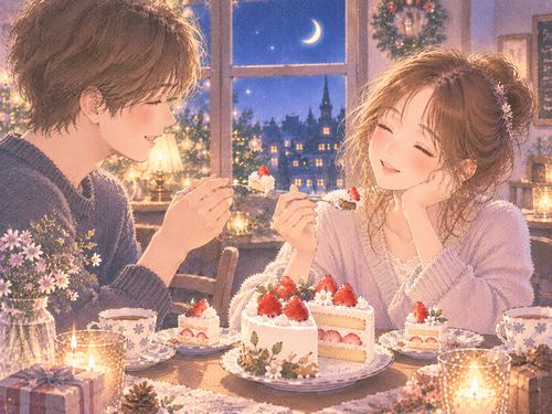 好きな人とケーキを分け合う女性