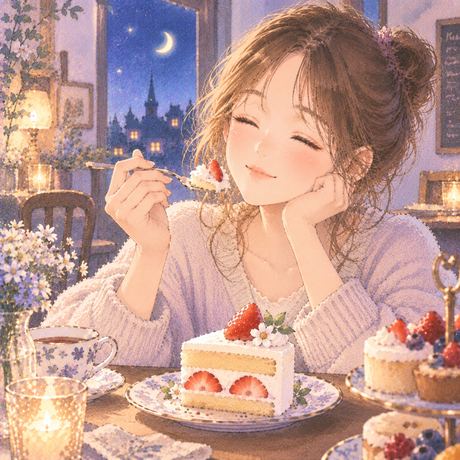 いちごのショートケーキを食べる女性