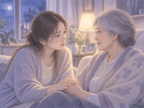 母親と静かに向き合う娘の姿