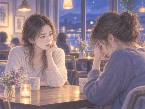 少し距離を空けて向き合う二人の女性