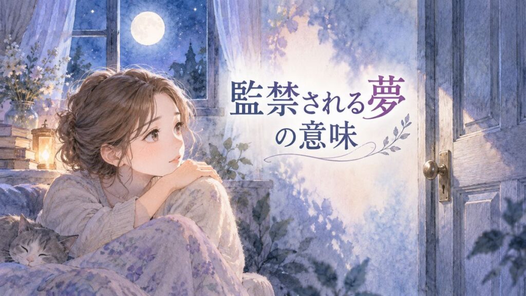月明かりの窓辺で閉じた扉を見つめる大人の女性
