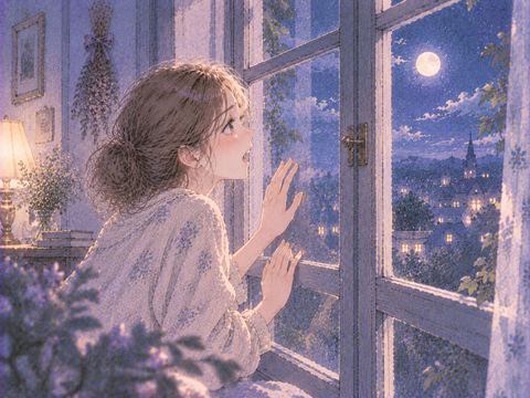 閉じた窓の向こうへ声を届けようとする女性