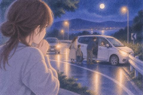家族の乗る車の事故を心配して見つめる人物の夢