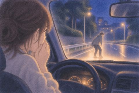 車を急停止させて人をひいたことに動揺する夢