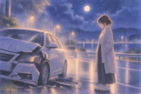 事故後の車を静かに見つめる冷静な人物の夢