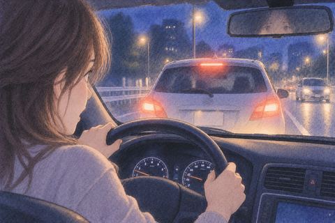 前の車に追突する直前の夜道の夢