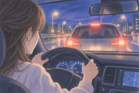 夜道で前の車へ接近し追突する直前の夢