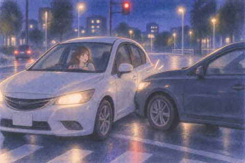 夜の交差点で横から車にぶつけられる夢