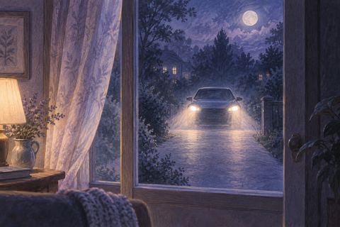 夜の家の前へ車が迫ってくる夢