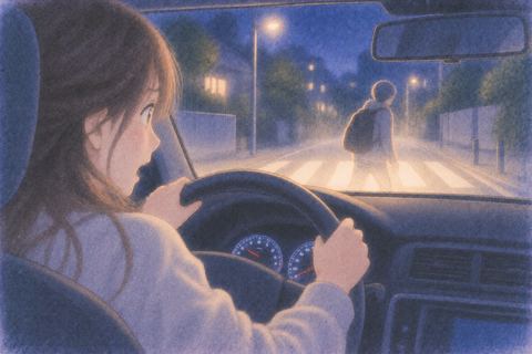 夜道で急ブレーキを踏み人の手前で車を止めようとする夢
