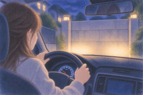 夜の車が建物の壁へ向かって進む夢