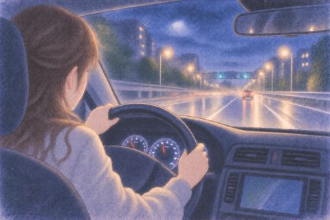 夜道を止まれず走り続ける車の夢