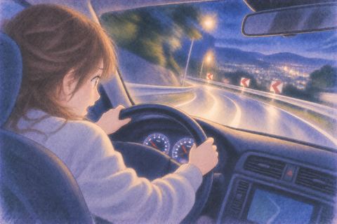 夜道を制御できず走る車の夢