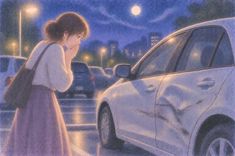 傷つけられた車を見て驚く人物の夢