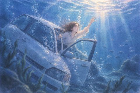 水中に沈む車から外へ出ようとする人物の夢