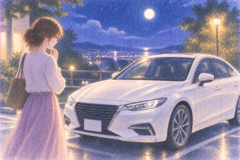 月明かりに照らされた白い車の夢