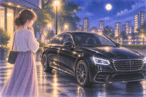 夜の街灯に照らされた黒い車の夢