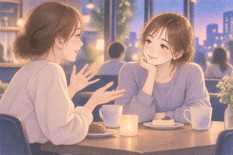 転職を話す友達を見つめる女性