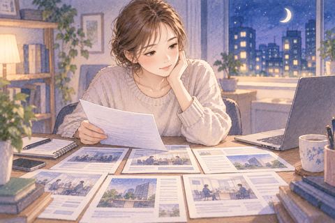 複数の求人を見比べる女性