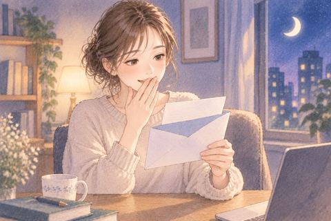 採用の知らせを見てほっとする女性