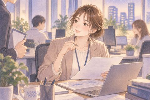 新しい職場で自信を持って働く女性