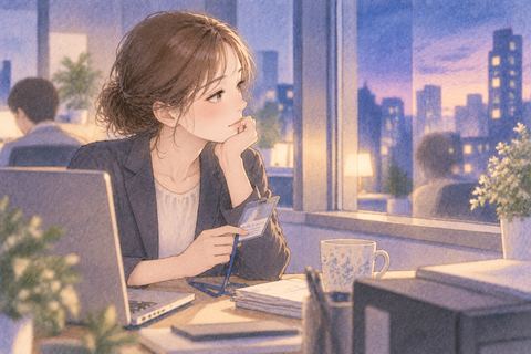新しい職場で以前の場所を思う女性