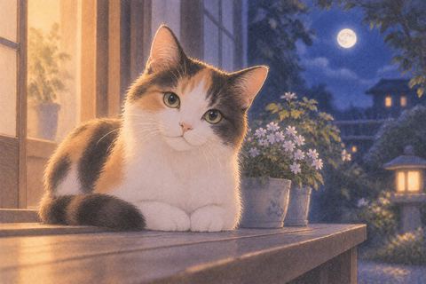 白黒茶の模様が印象的な三毛猫