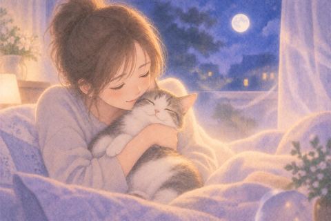 夢の中で昔の飼い猫を抱きしめる女性
