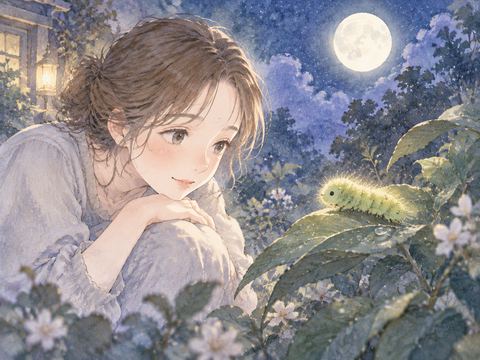 葉の上の毛虫を見る夢の場面