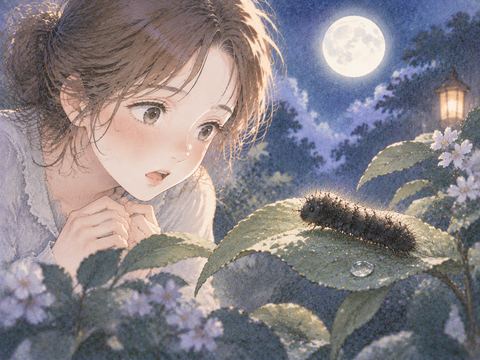 黒い毛虫を見つける夢の場面