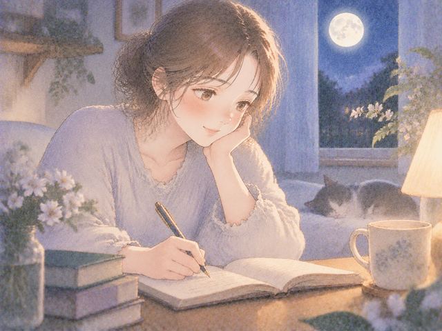 夢の印象をノートに記録する女性