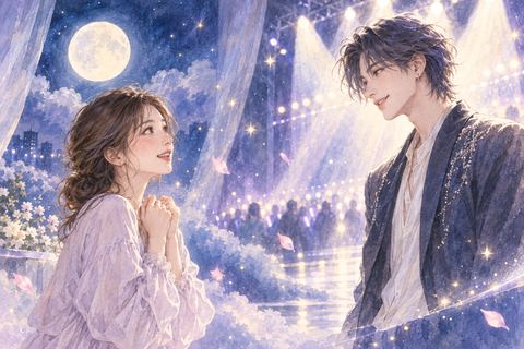 夢の中で好きな芸能人と向かい合い笑顔になる女性