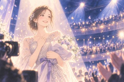 スポットライトを浴びる芸能人姿の女性