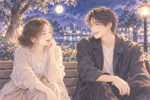 芸能人風の人物と友達のように笑い合う女性