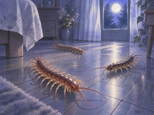 月明かりの床にいる3匹のムカデ