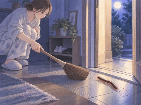 ムカデを部屋の外へ追い払おうとする夢の場面