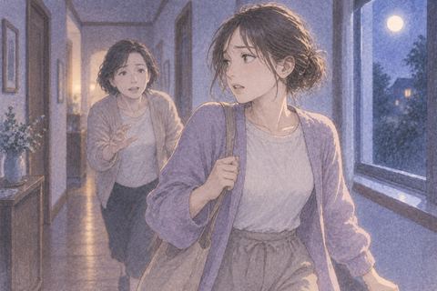 家の廊下で親から距離を取ろうとする大人の人物