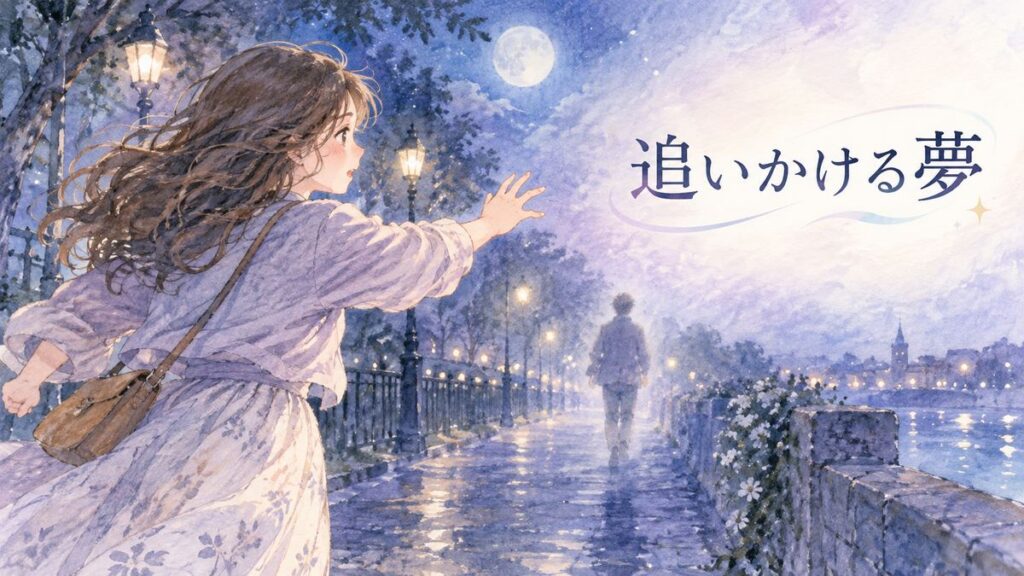 夜道で遠くの人影を追う大人の女性