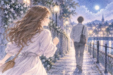 好きな人の後ろ姿を笑顔で追う女性